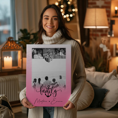 Familienbild Personalisiert Leinwand mit 4 Fotos und Herz Motiv für Family Geschenk 2