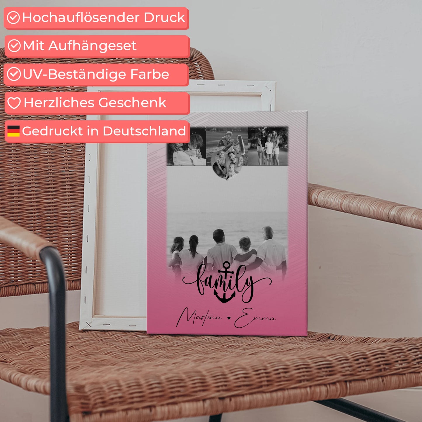 Familienbild Personalisiert Leinwand mit 4 Fotos und Herz Motiv für Family Geschenk 5