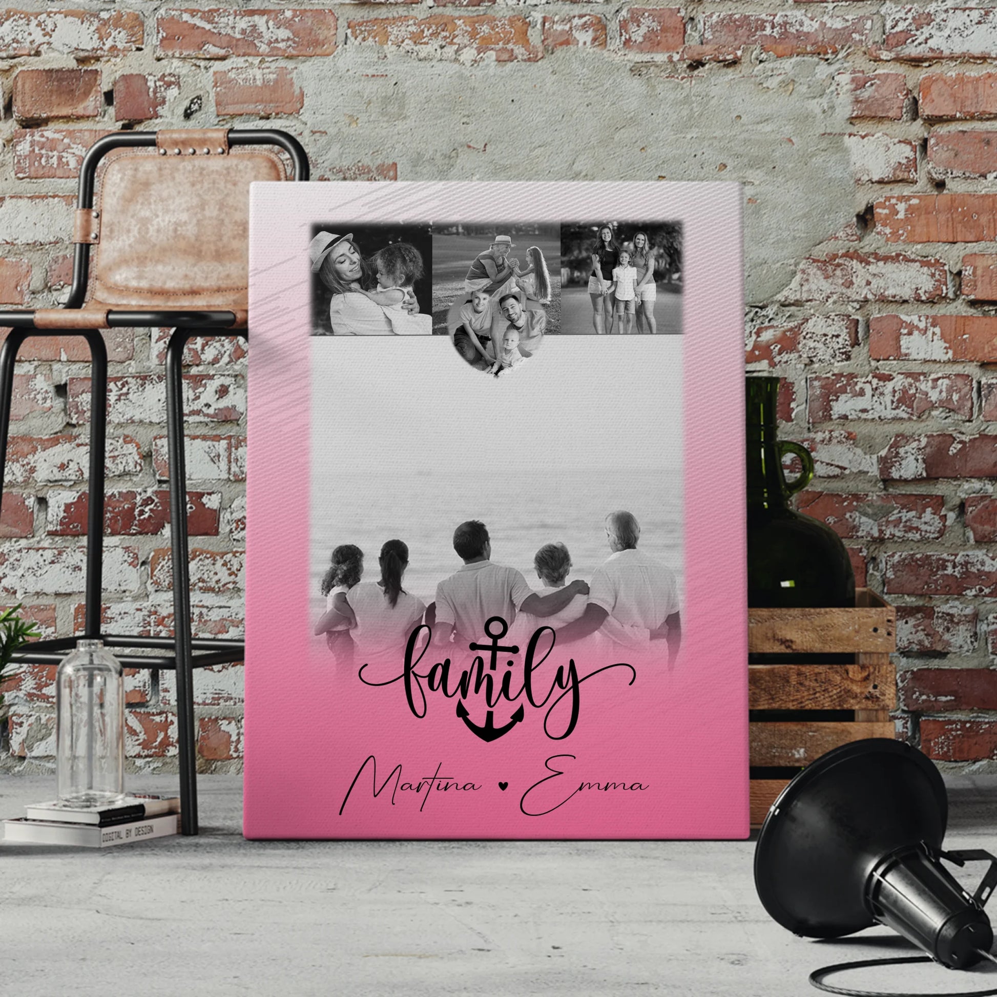 Familienbild Personalisiert Leinwand mit 4 Fotos und Herz Motiv für Family Geschenk 4