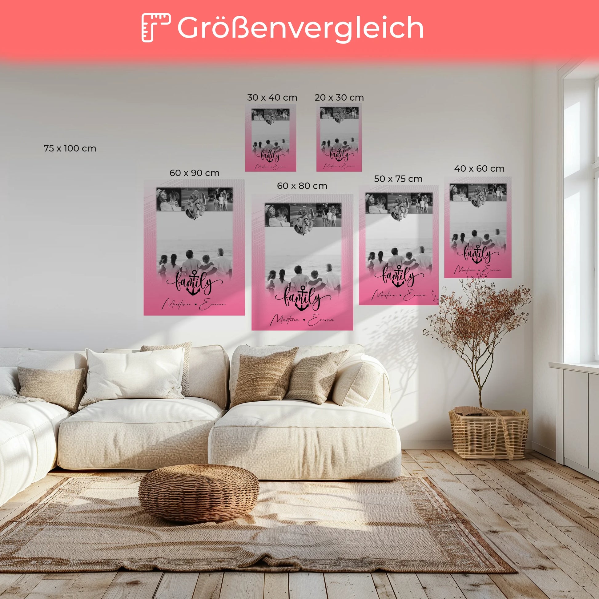 Familienbild Personalisiert Leinwand mit 4 Fotos und Herz Motiv für Family Geschenk 6