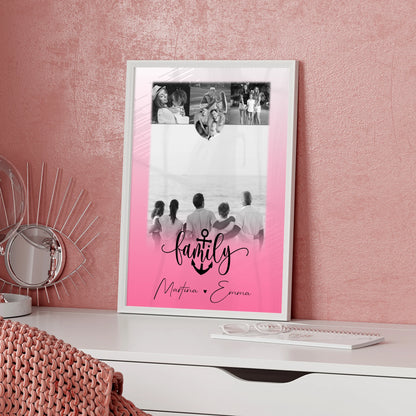 Personalisiertes Poster Mit Namen Familie 4 Fotos und 1 Kleines Herz Foto Family