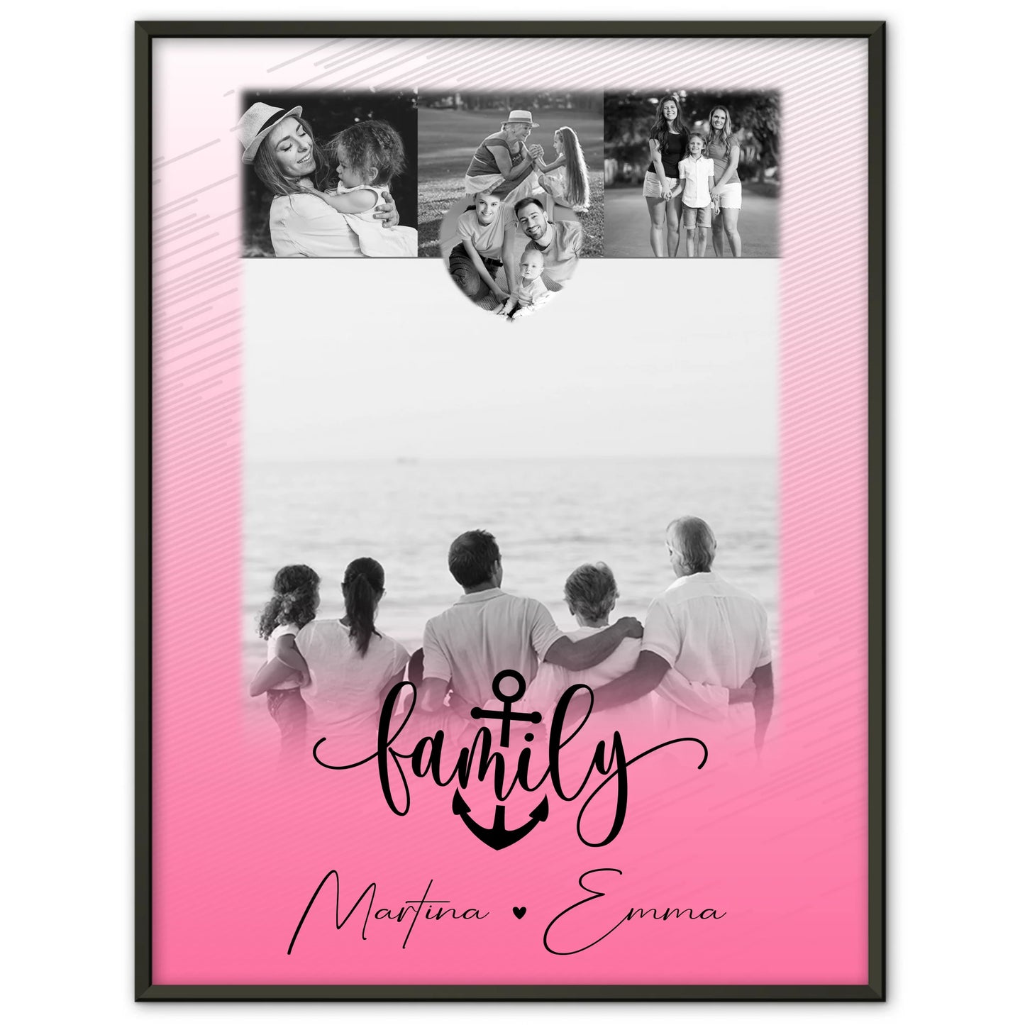 Personalisiertes Poster Mit Namen Familie 4 Fotos und 1 Kleines Herz Foto Family