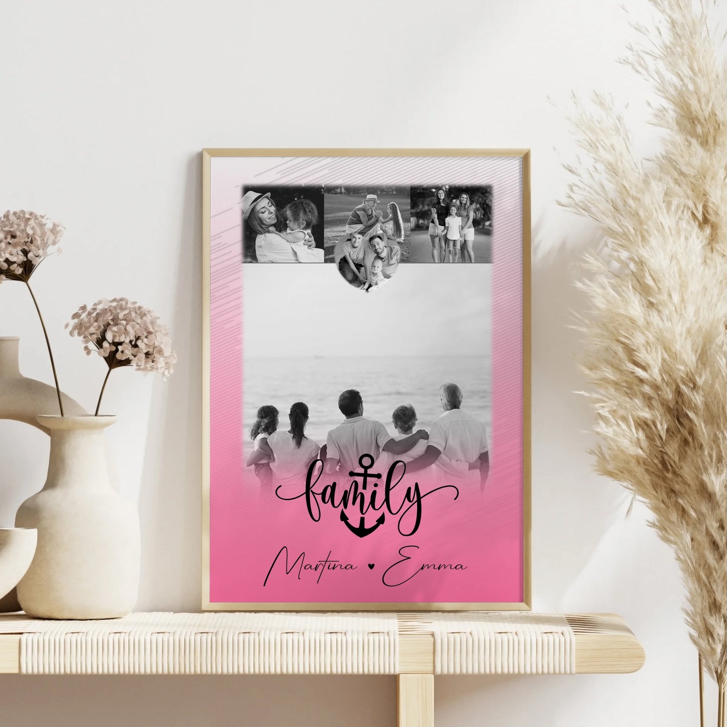 Personalisiertes Poster Mit Namen Familie 4 Fotos und 1 Kleines Herz Foto Family