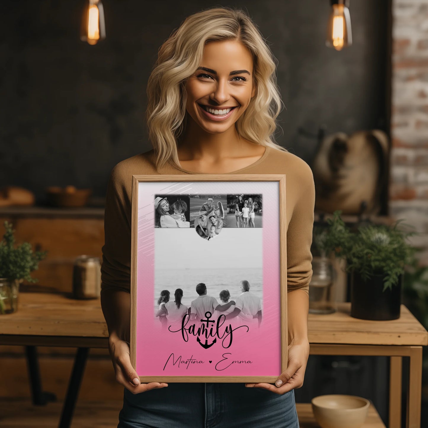 Personalisiertes Poster Mit Namen Familie 4 Fotos und 1 Kleines Herz Foto Family