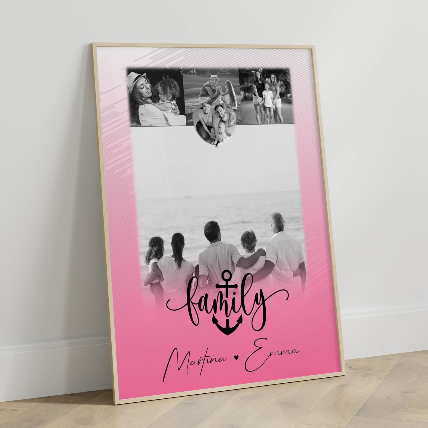 Personalisiertes Poster Mit Namen Familie 4 Fotos und 1 Kleines Herz Foto Family