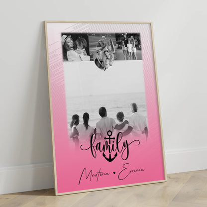 Personalisiertes Poster Mit Namen Familie 4 Fotos und 1 Kleines Herz Foto Family