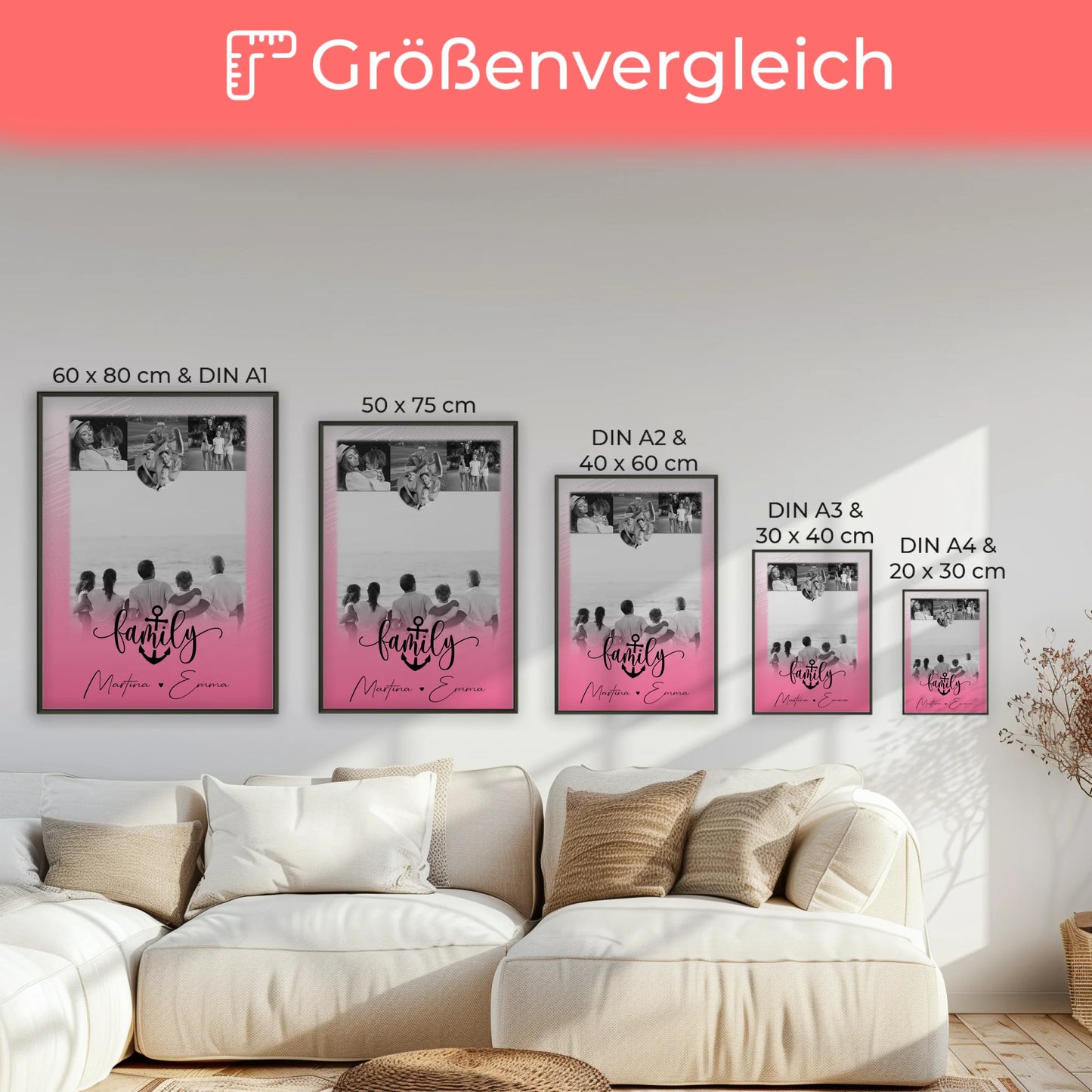 Personalisiertes Poster Mit Namen Familie 4 Fotos und 1 Kleines Herz Foto Family