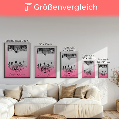 Personalisiertes Poster Mit Namen Familie 4 Fotos und 1 Kleines Herz Foto Family