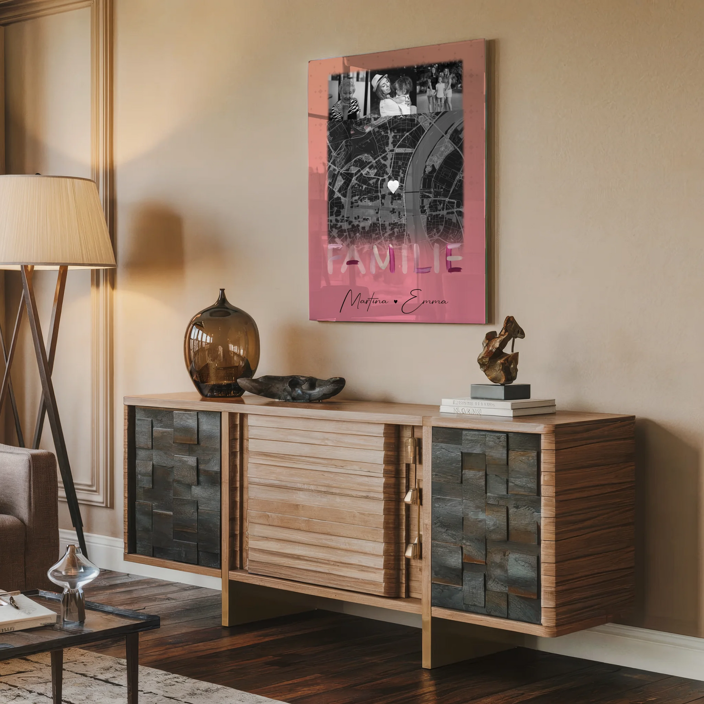 Familienbild Personalisiert Acrylglas Bild mit 4 Fotos und Karte für Familiengeschenke