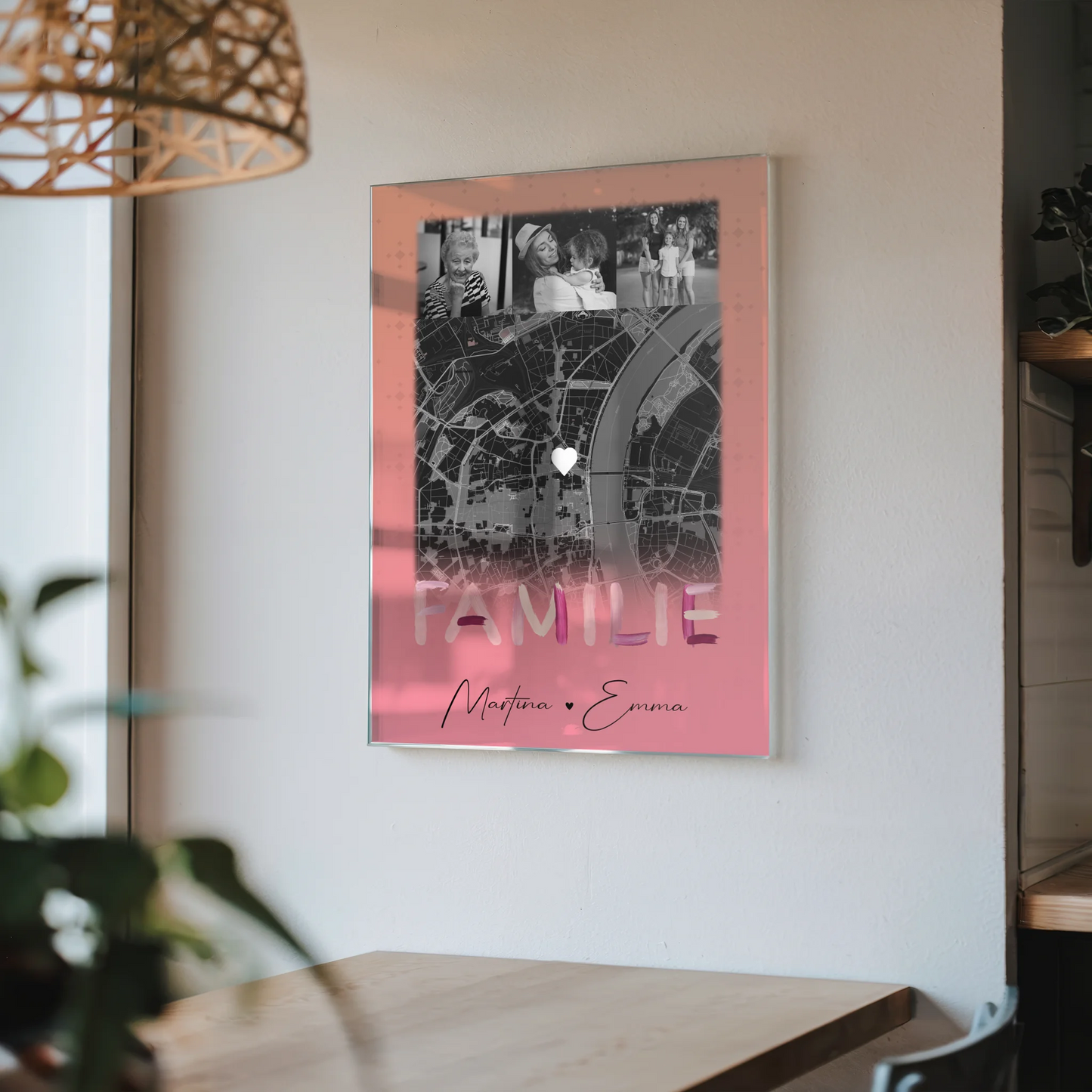 Familienbild Personalisiert Acrylglas Bild mit 4 Fotos und Karte für Familiengeschenke