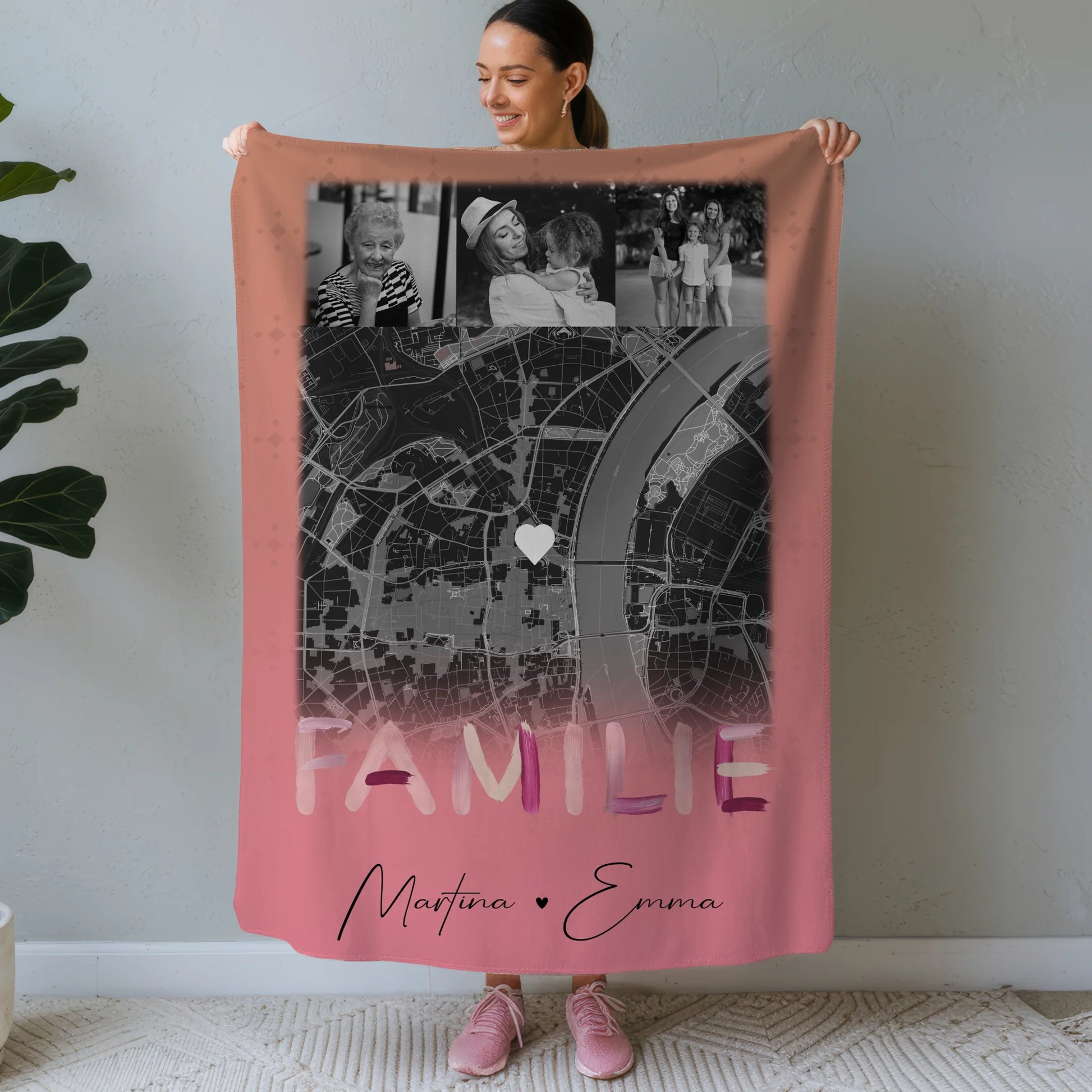 Personalisierte Kuscheldecke Mit Namen 4 Fotos Karte Familie Geschenk für Familie 1