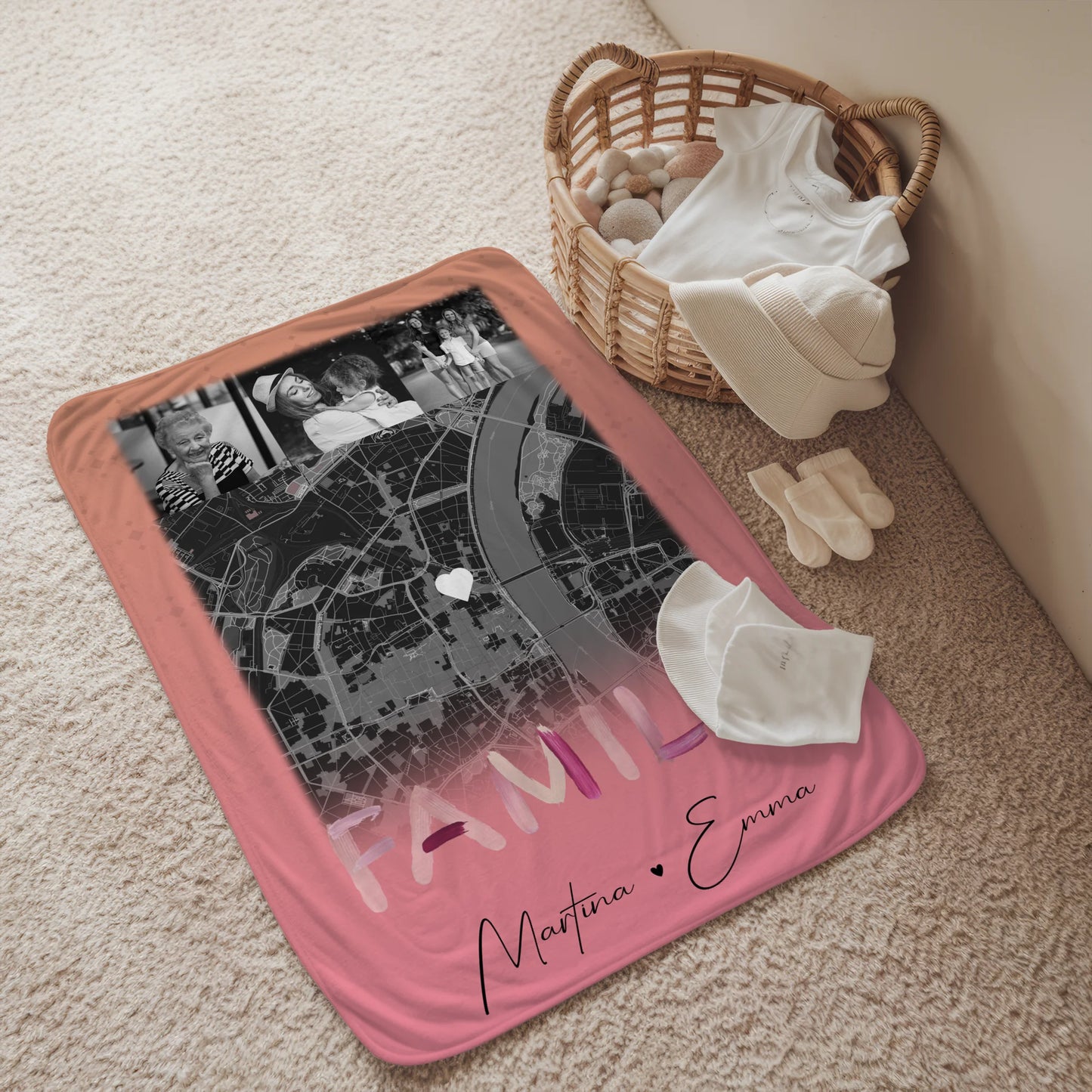 Personalisierte Kuscheldecke Mit Namen 4 Fotos Karte Familie Geschenk für Familie 2