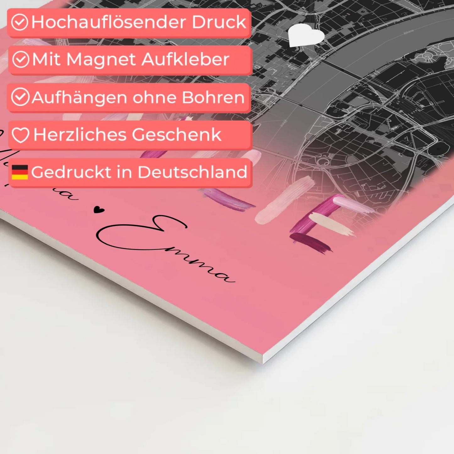 Familienbild Personalisiert mit 4 Fotos und Karte Familiengeschenk individuell gestaltet