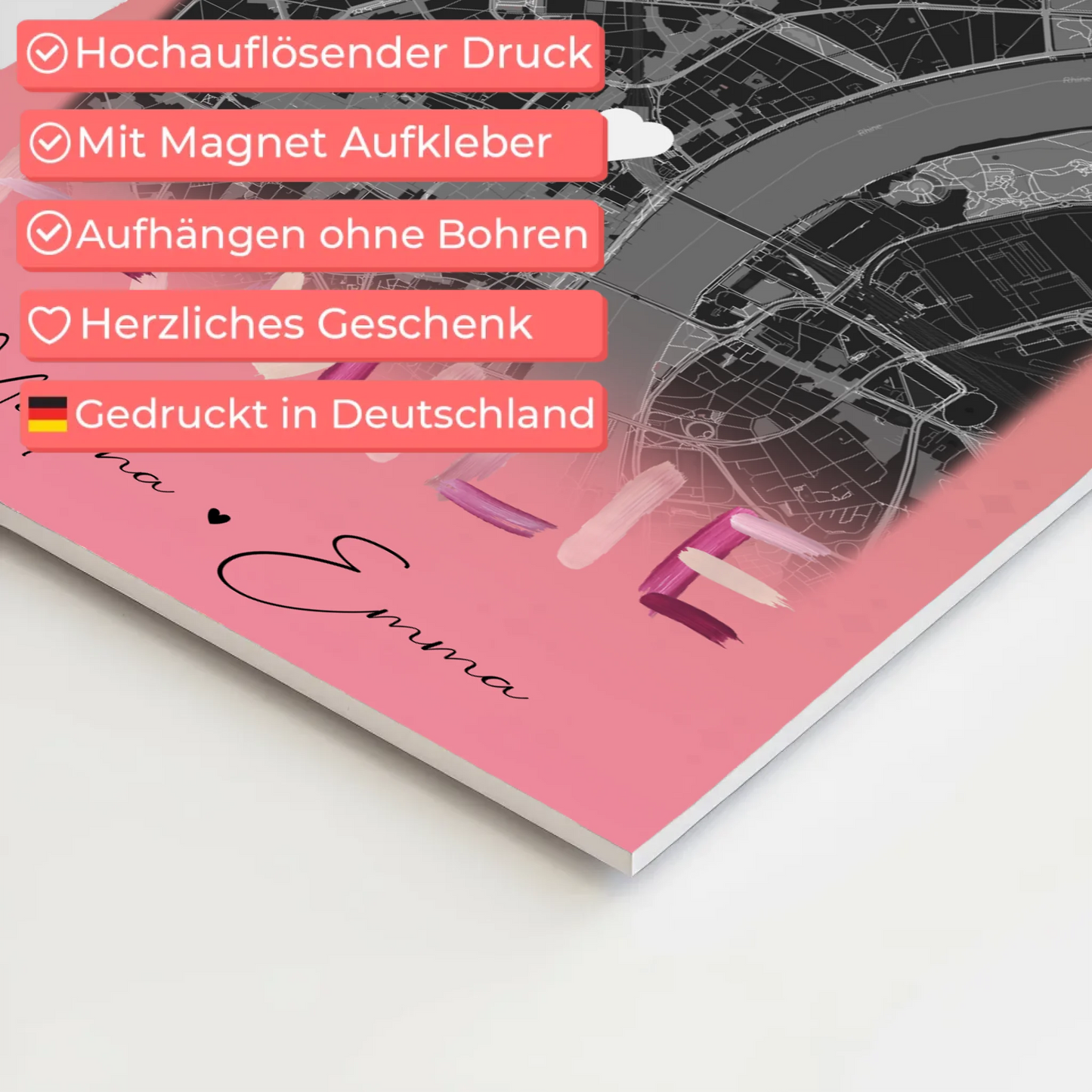 Familienbild Personalisiert mit 4 Fotos und Karte Familiengeschenk individuell gestaltet