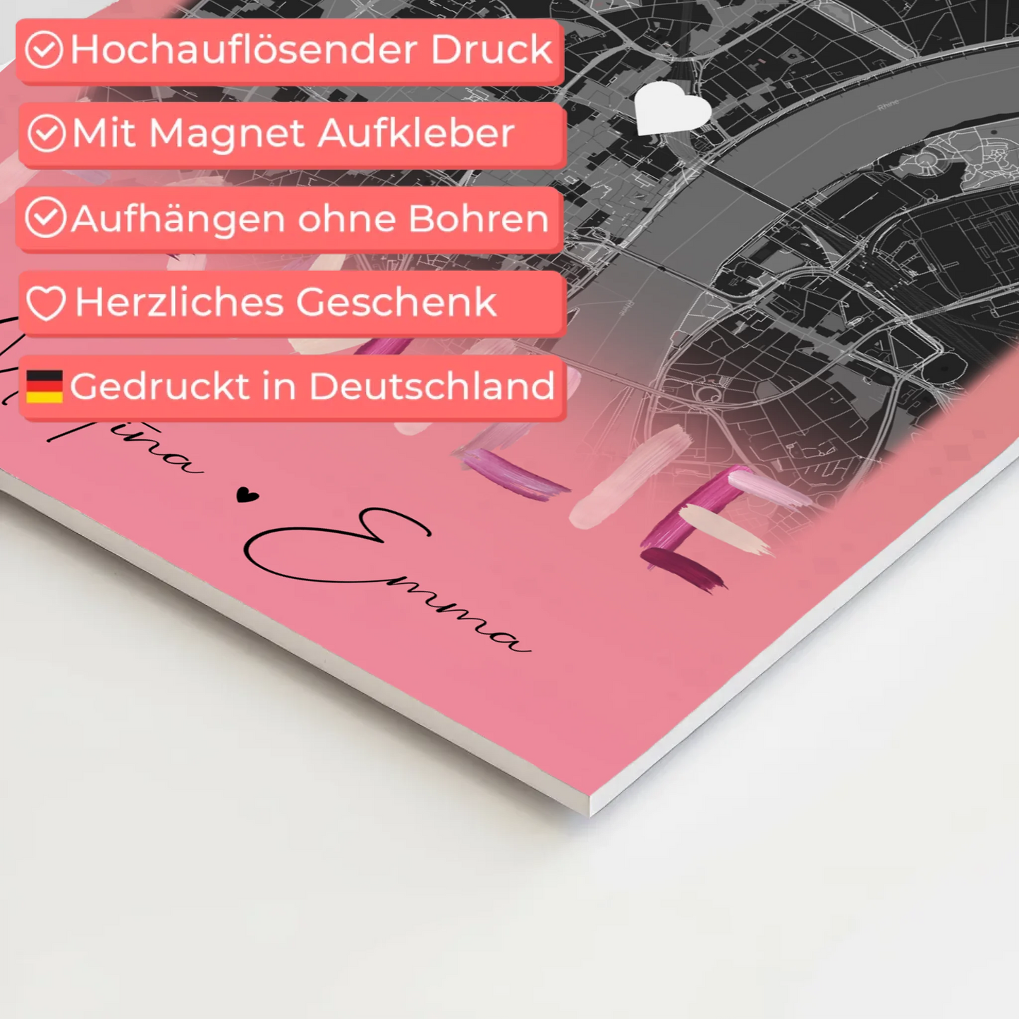 Familienbild Personalisiert mit 4 Fotos und Karte Familiengeschenk individuell gestaltet