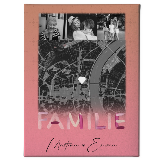 Personalisiertes Leinwand Wandbild Familie mit 4 Fotos und Karte Familiengeschenk 1