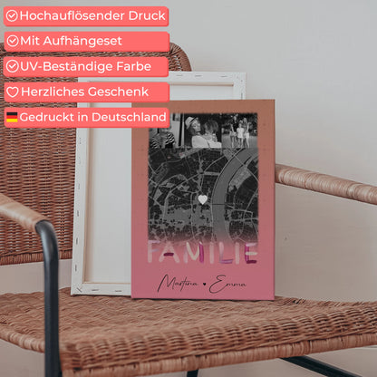 Personalisiertes Leinwand Wandbild Familie mit 4 Fotos und Karte Familiengeschenk 5