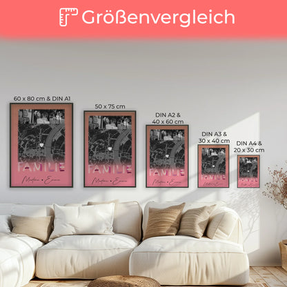 Familienposter Namen personalisiert mit 4 Fotos und Karte als Geschenk für die Familie