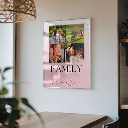 Familienbild Personalisiert mit 4 Fotos und 1 Herz Foto Family Together Geschenk für Familienfreude