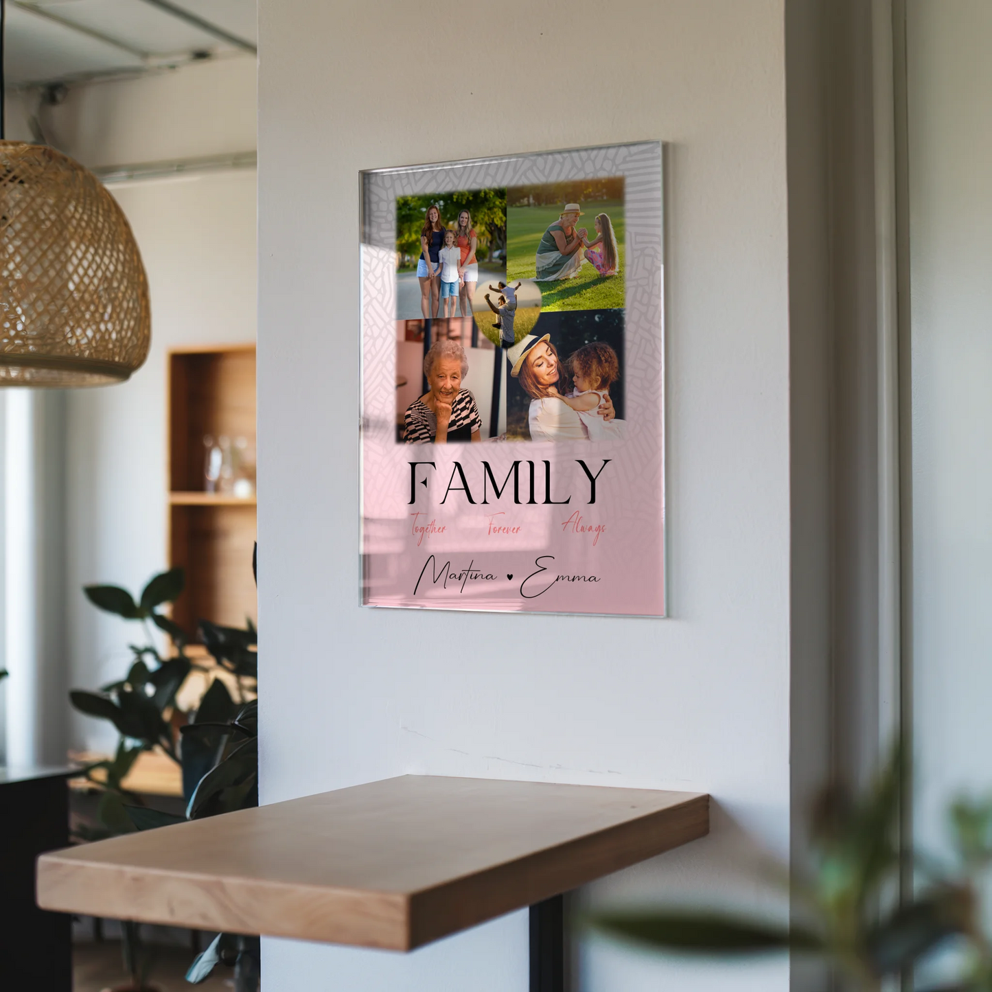 Familienbild Personalisiert mit 4 Fotos und 1 Herz Foto Family Together Geschenk für Familienfreude
