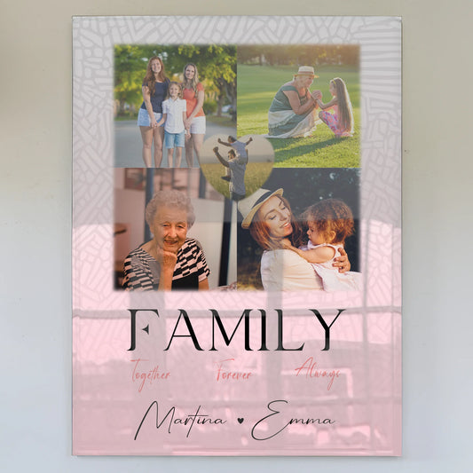 Familienbild Personalisiert mit 4 Fotos und 1 Herz Foto Family Together Geschenk für Familienfreude