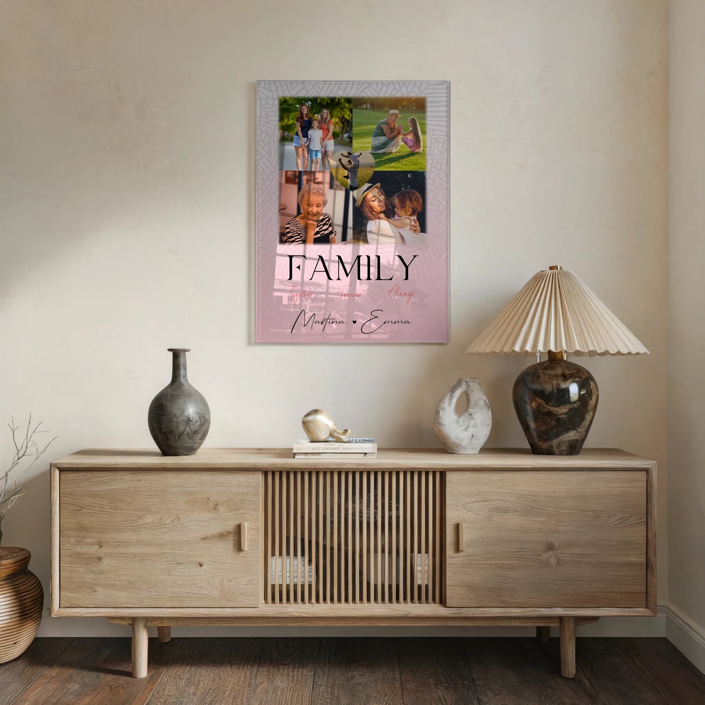 Familienbild Personalisiert mit 4 Fotos und 1 Herz Foto Family Together Geschenk für Familienfreude