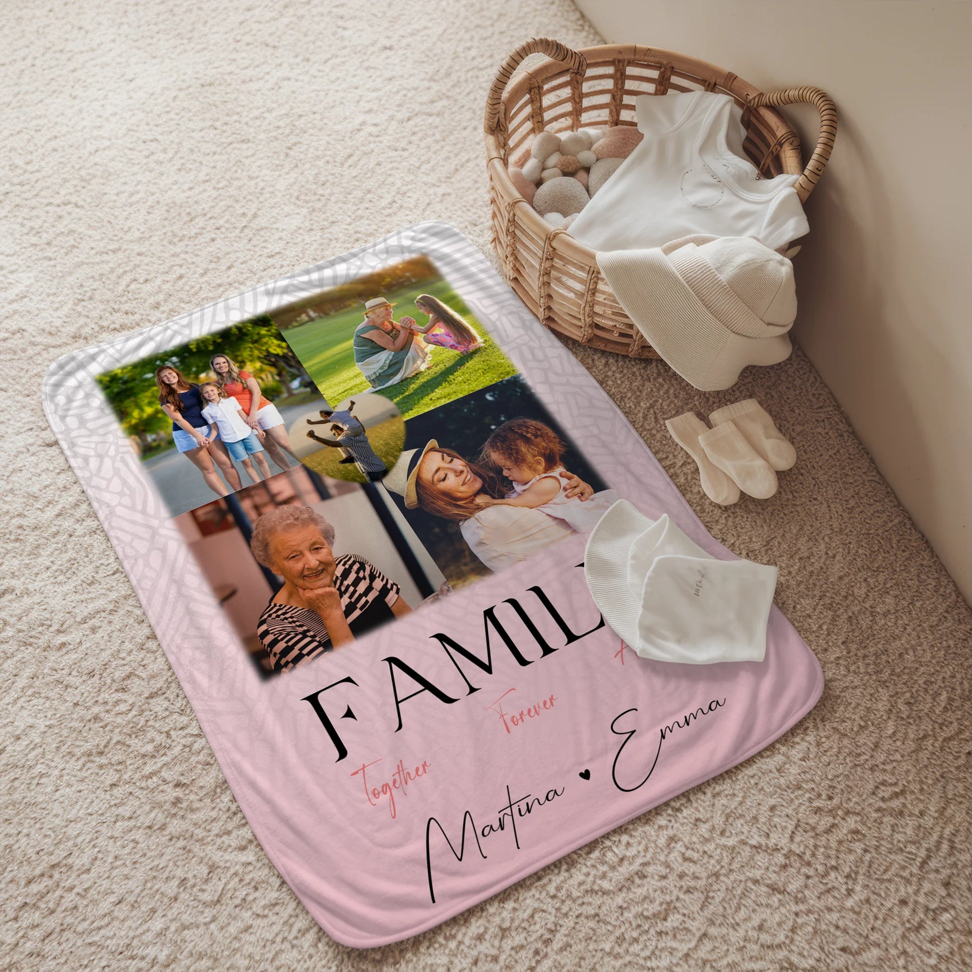 Personalisierte Kuscheldecke Mit Namen Und Motiv 4 Fotos und 1 Herz Foto Family Togehter 2