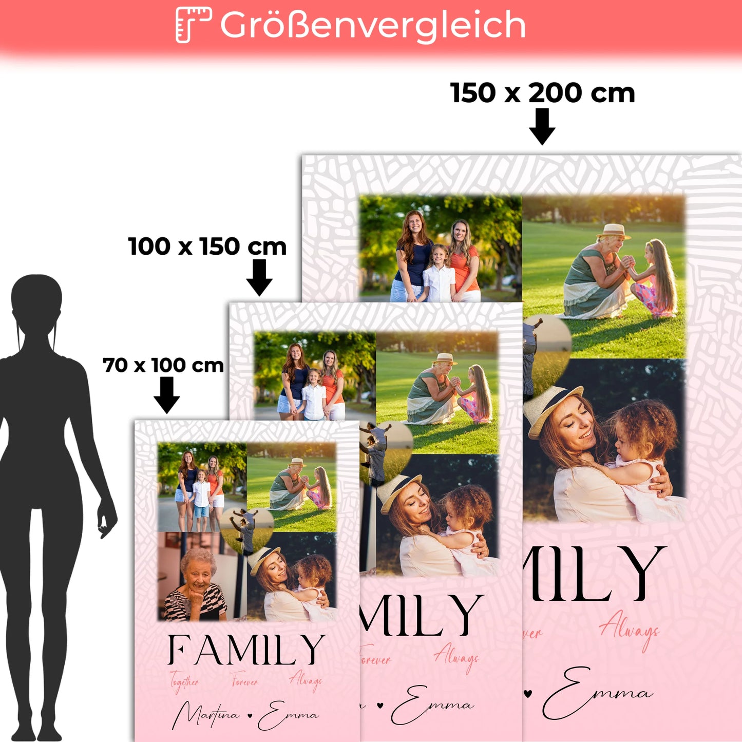 Personalisierte Kuscheldecke Mit Namen Und Motiv 4 Fotos und 1 Herz Foto Family Togehter 5