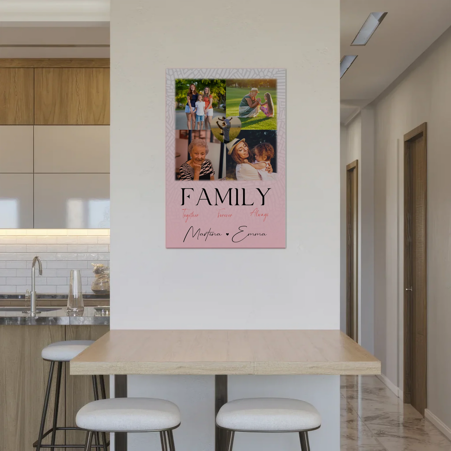 Familienbild Personalisiert mit 4 Fotos und 1 Herz Foto Family Together Individuelles Geschenk 2