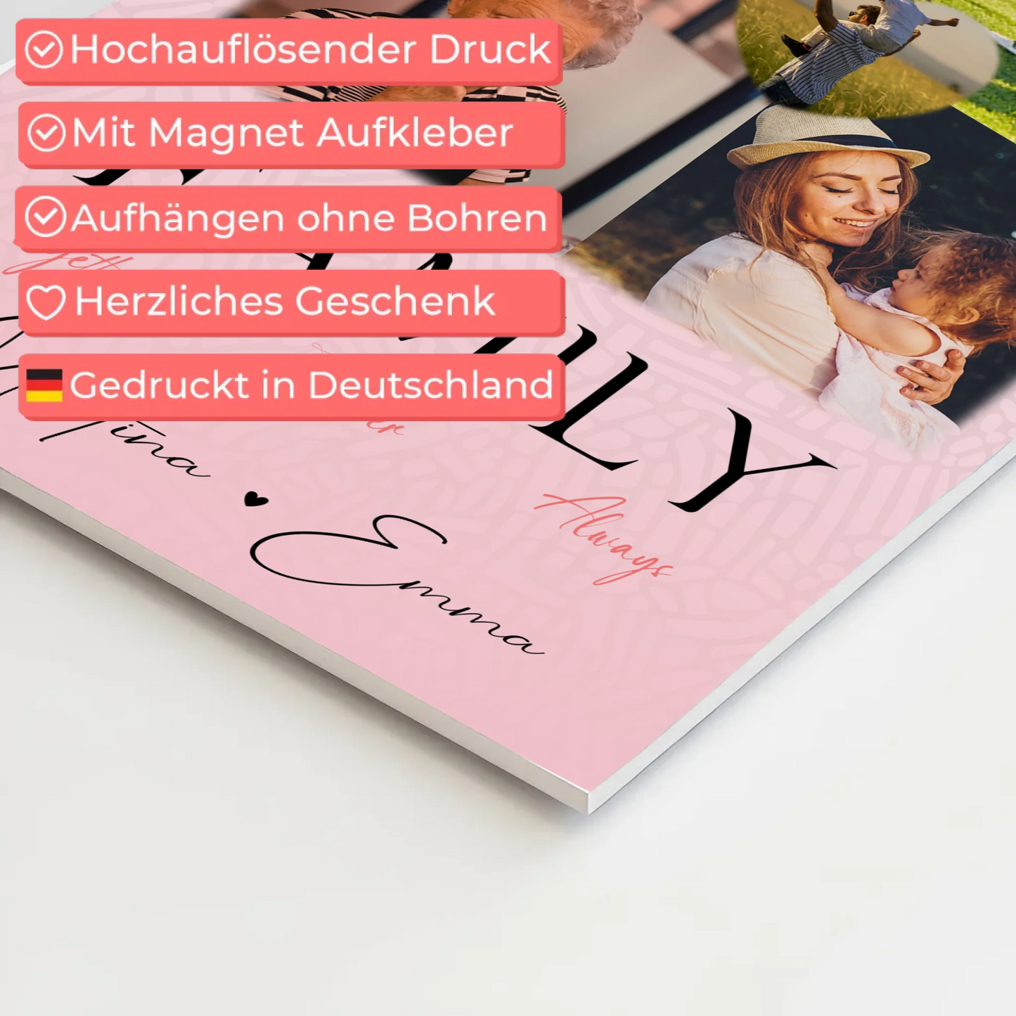 Familienbild Personalisiert mit 4 Fotos und 1 Herz Foto Family Together Individuelles Geschenk 4