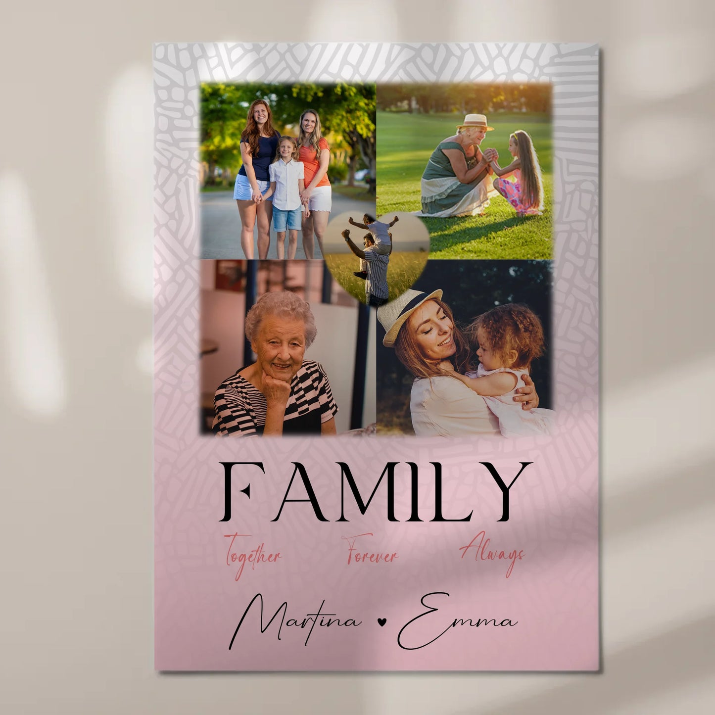 Familienbild Personalisiert mit 4 Fotos und 1 Herz Foto Family Together Individuelles Geschenk 7
