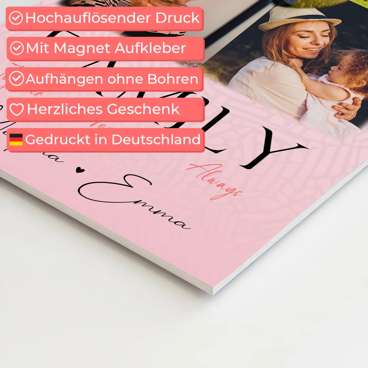 Familienbild Personalisiert mit 4 Fotos und 1 Herz Foto Family Together Individuelles Geschenk