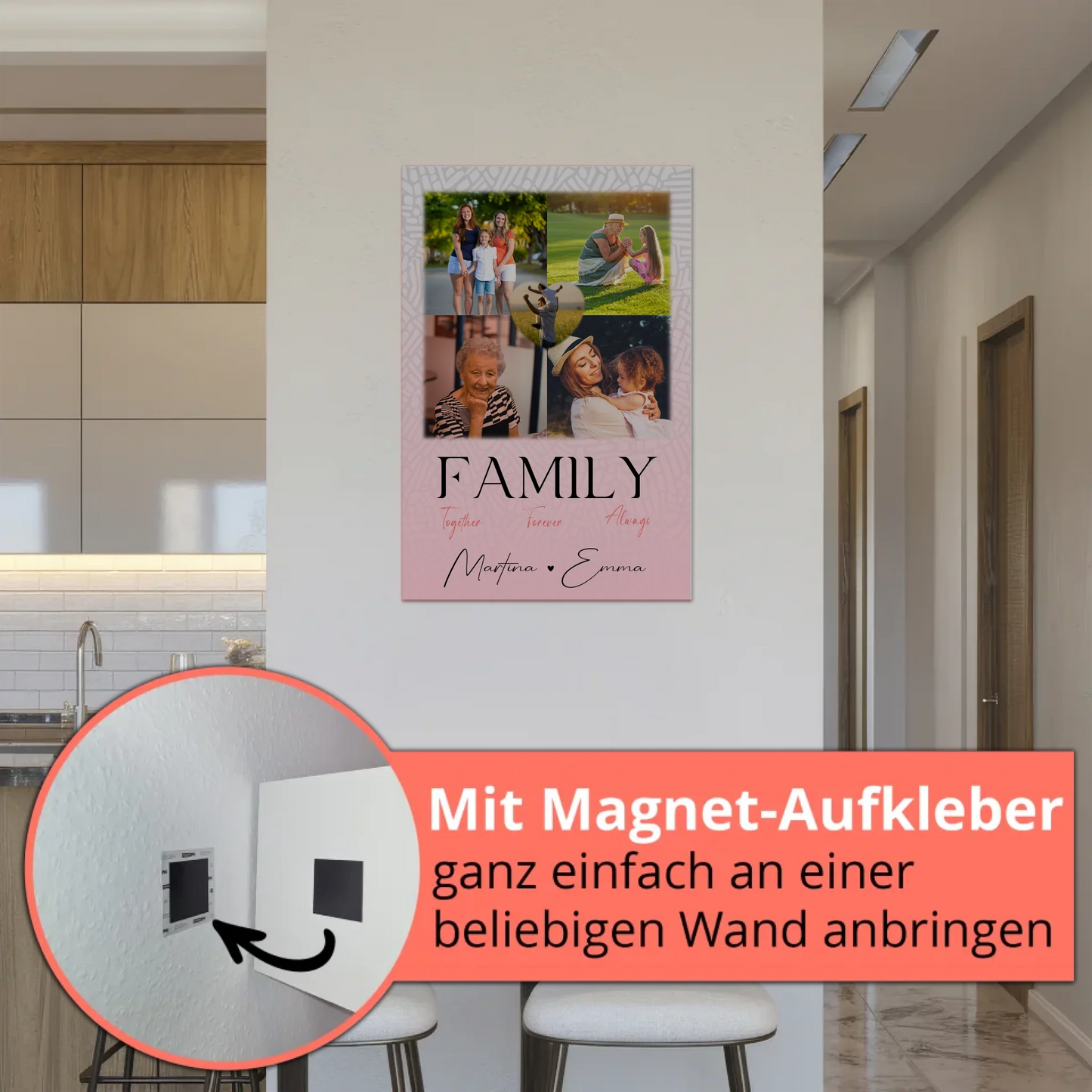 Familienbild Personalisiert mit 4 Fotos und 1 Herz Foto Family Together Individuelles Geschenk