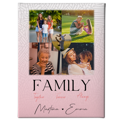 Personalisierte Fotoleinwand mit 4 Fotos und 1 Herz Foto Family Together Geschenk 1