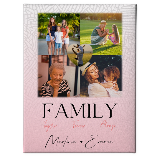 Personalisierte Fotoleinwand mit 4 Fotos und 1 Herz Foto Family Together Geschenk 1