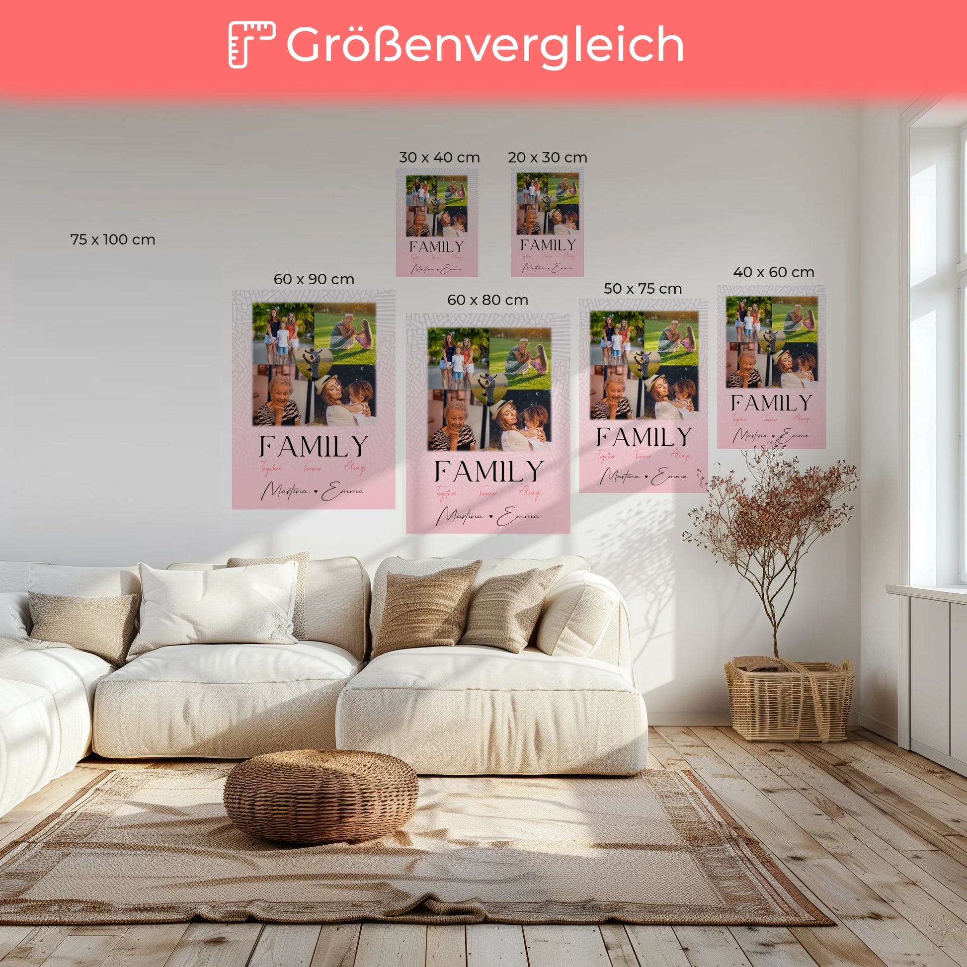 Personalisierte Fotoleinwand mit 4 Fotos und 1 Herz Foto Family Together Geschenk 6