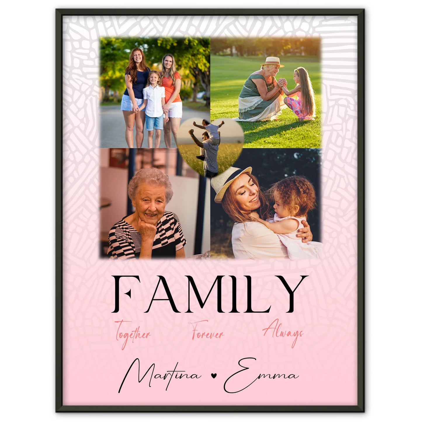 Poster Mit Namen Familie personalisiert mit 4 Fotos und 1 Herz Foto Family Togehter