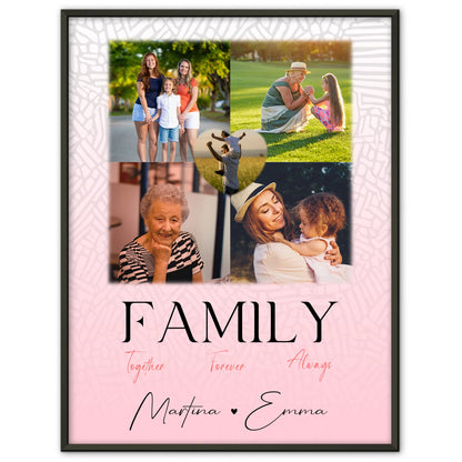 Poster Mit Namen Familie personalisiert mit 4 Fotos und 1 Herz Foto Family Togehter