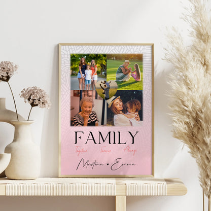 Poster Mit Namen Familie personalisiert mit 4 Fotos und 1 Herz Foto Family Togehter