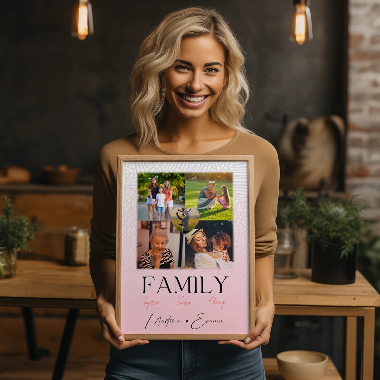 Poster Mit Namen Familie personalisiert mit 4 Fotos und 1 Herz Foto Family Togehter