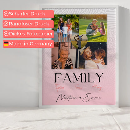 Poster Mit Namen Familie personalisiert mit 4 Fotos und 1 Herz Foto Family Togehter