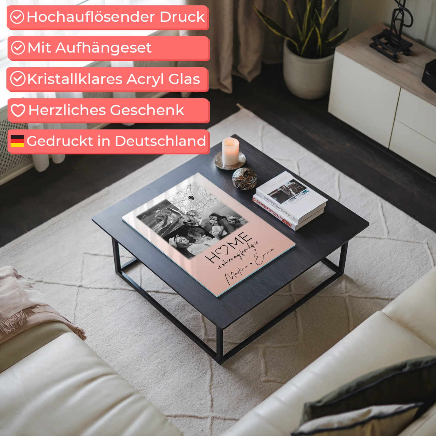 Familienbild Personalisiert mit 3 Fotos und Herz Foto Karte Where My Family Is für einzigartige Geschenke