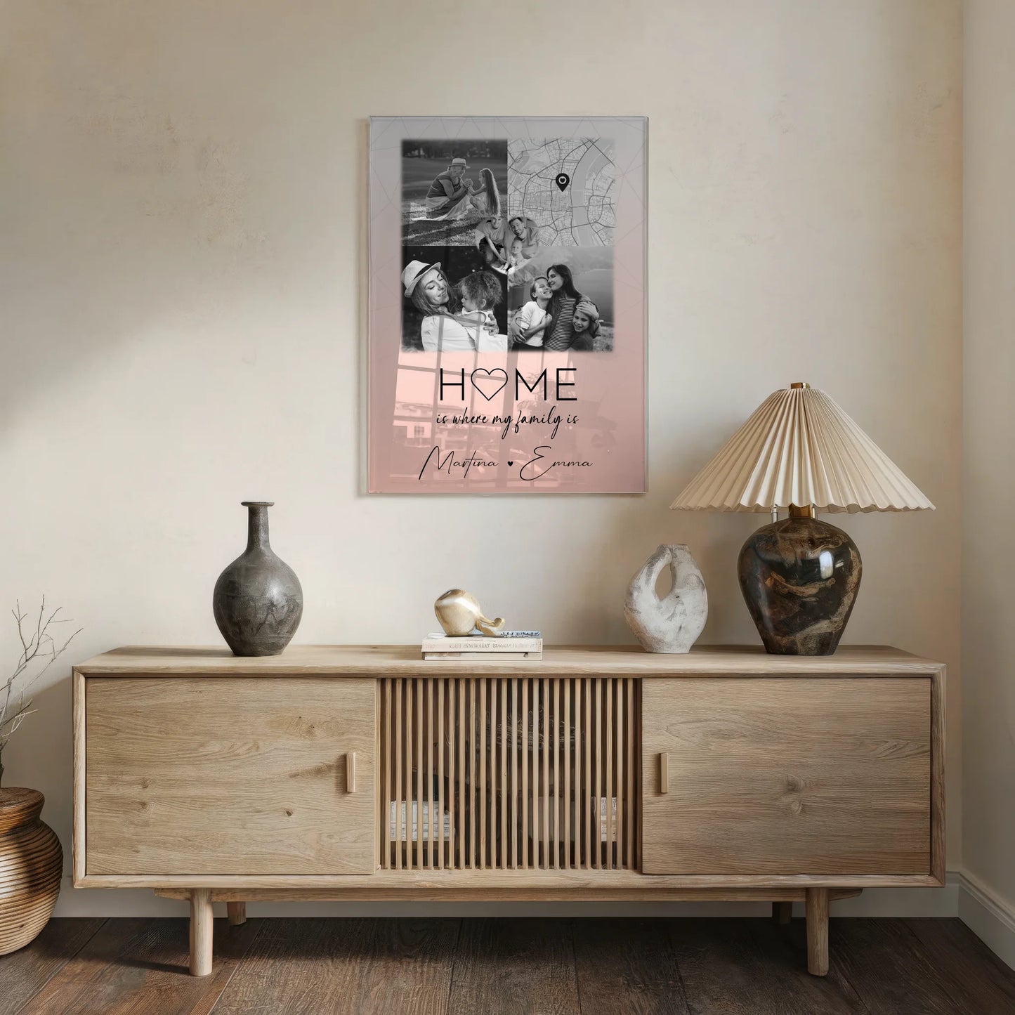 Familienbild Personalisiert mit 3 Fotos und Herz Foto Karte Where My Family Is für einzigartige Geschenke