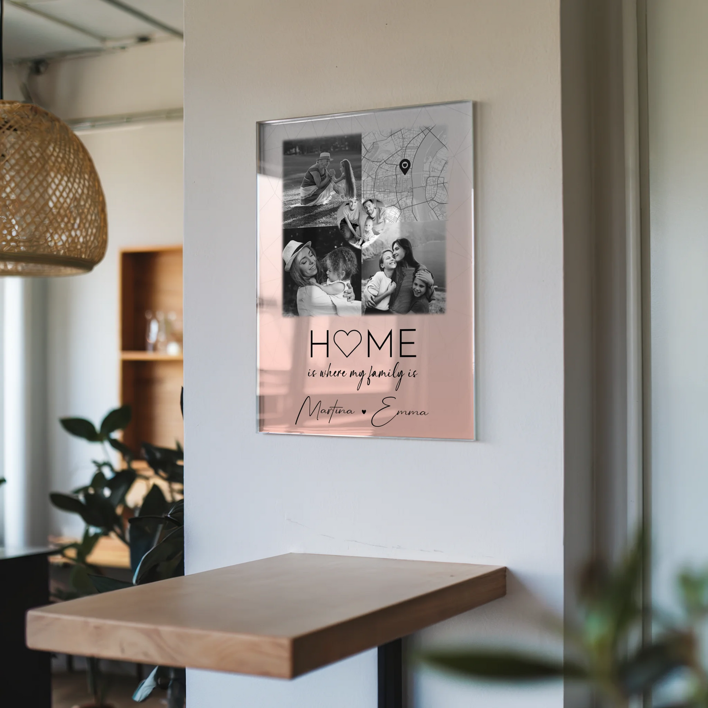 Familienbild Personalisiert mit 3 Fotos und Herz Foto Karte Where My Family Is für einzigartige Geschenke