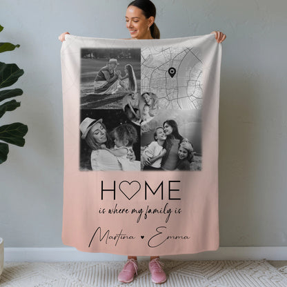 Decke Mit Namen 3 Fotos 1 Herz Foto Karte Personalisiertes Geschenk für Familie Where My Family Is 1
