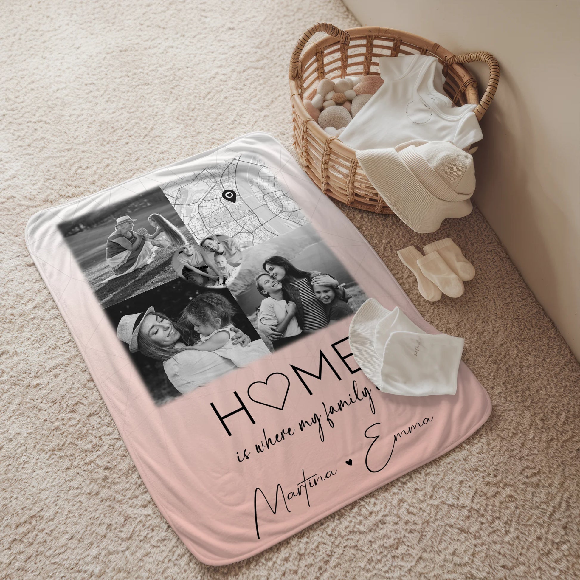 Decke Mit Namen 3 Fotos 1 Herz Foto Karte Personalisiertes Geschenk für Familie Where My Family Is 2