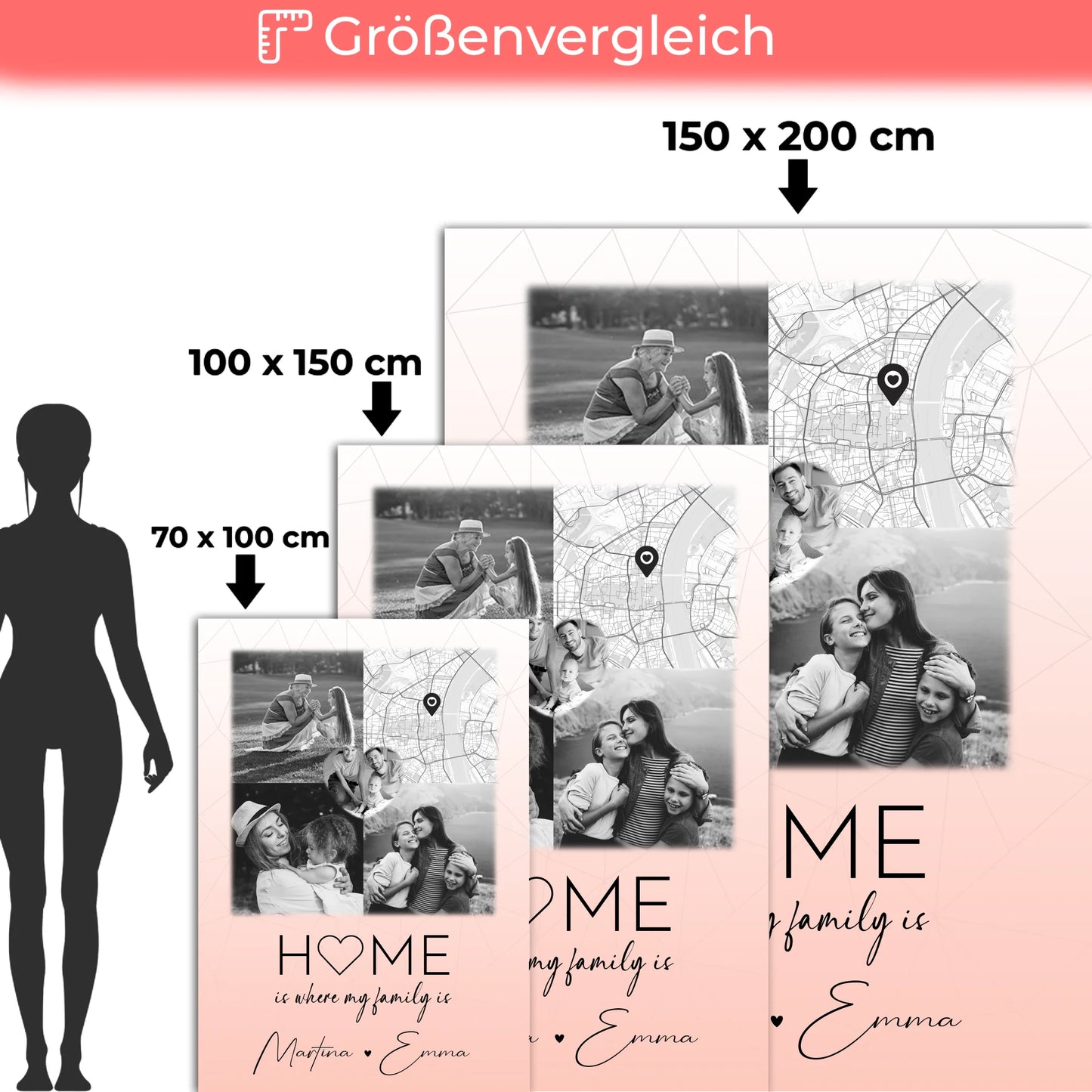 Decke Mit Namen 3 Fotos 1 Herz Foto Karte Personalisiertes Geschenk für Familie Where My Family Is 5
