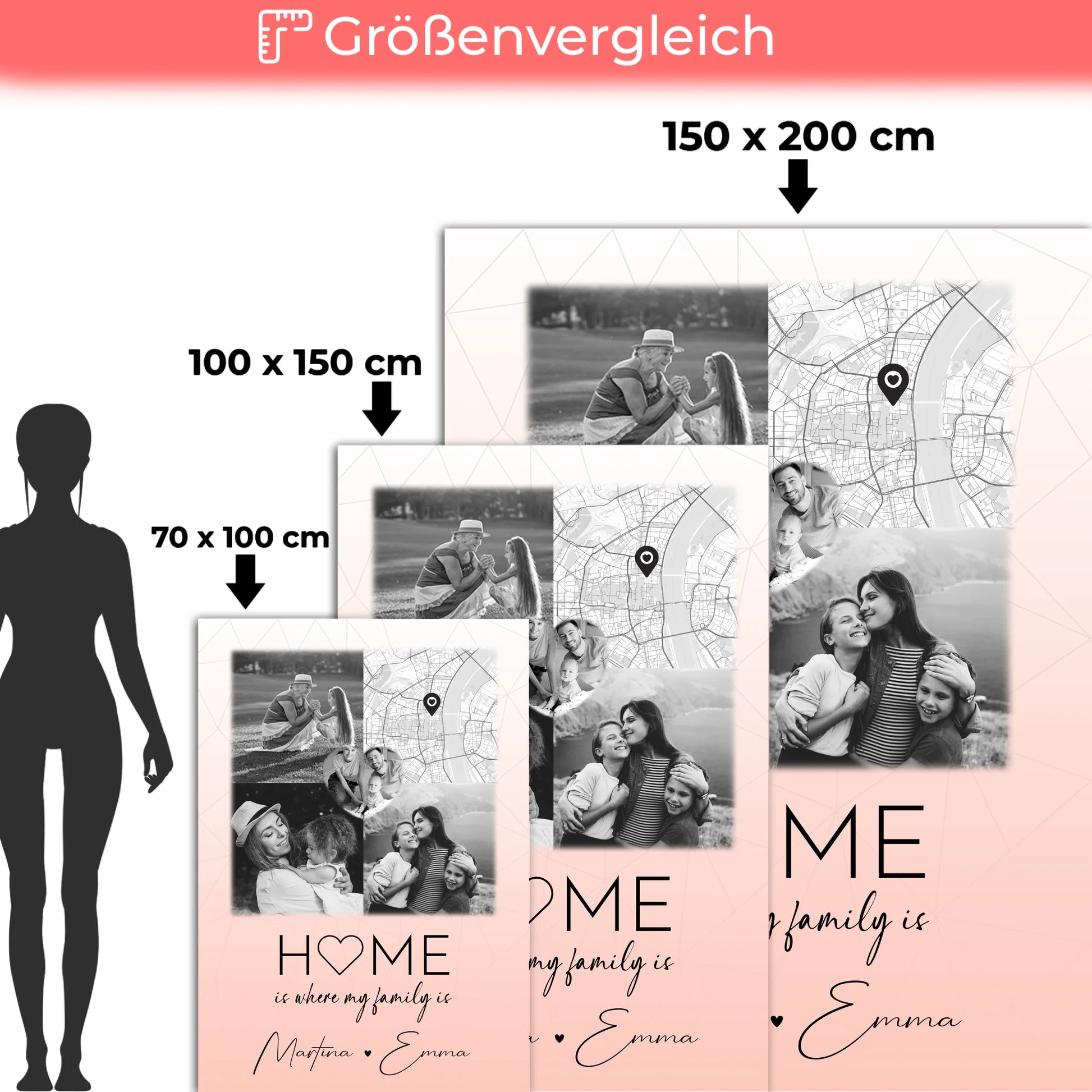 Decke Mit Namen 3 Fotos 1 Herz Foto Karte Personalisiertes Geschenk für Familie Where My Family Is 5