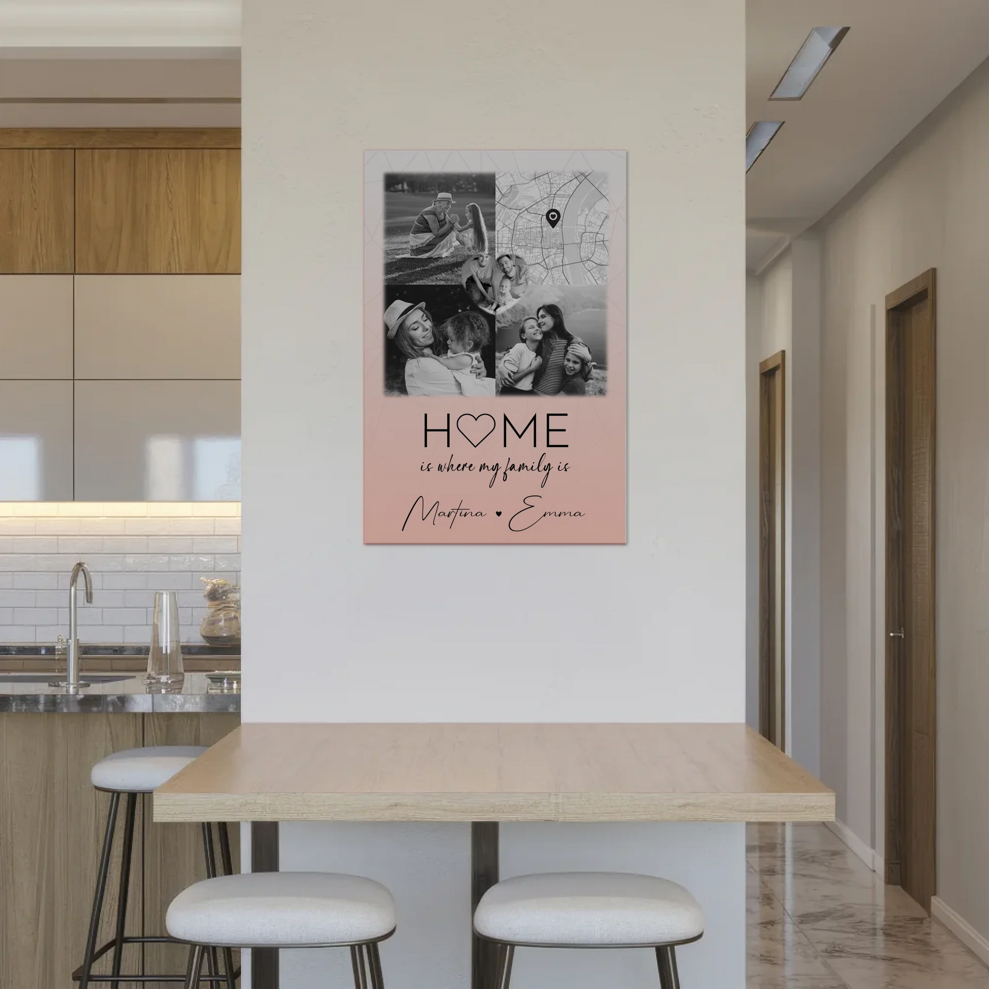 Familienbild Personalisiert mit 3 Fotos und Herz Foto Karte Where My Family Is Perfektes Geschenk 2