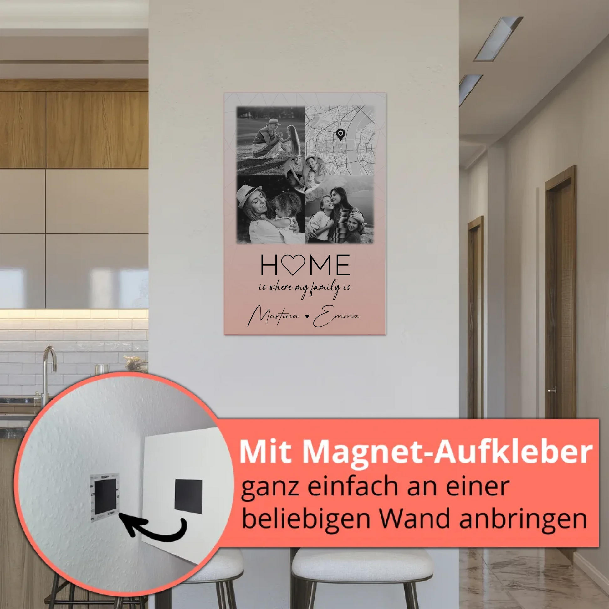 Familienbild Personalisiert mit 3 Fotos und Herz Foto Karte Where My Family Is Perfektes Geschenk 5